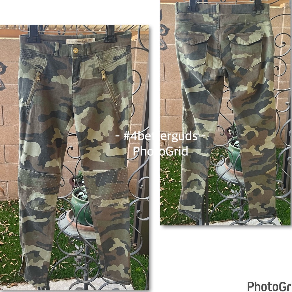 Zara Trafaluc Premium Slim Cut Moto Style Camo Print Ankle Zip Jeans US 4 EU 36